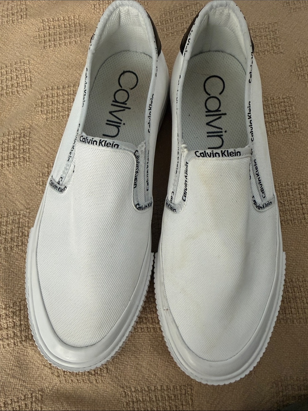Calvin Klein White Slip-On Canvas Sneakers
